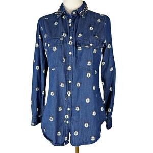 RARE Disney x Kook n Keech Denim Mickey Studded Snap Button Shirt *FLAW*